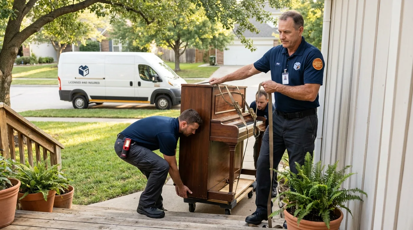 Licensed piano movers securing grand piano in Ellaville, GA